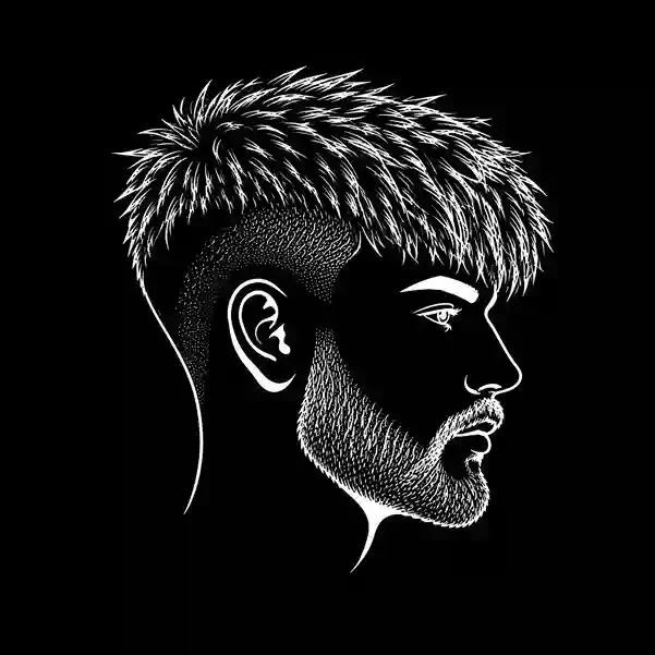 Textured Fringe Blog white logo featuring a modern textured fringe haircut illustration